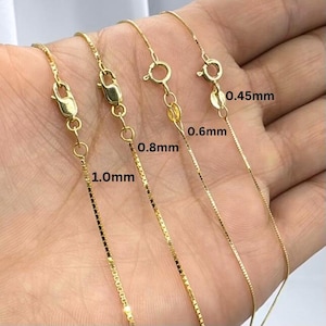 10k Solid Yellow Gold Box Chain Necklace, 16&quot; - 30&quot; Inches Long, 0.45mm TO 1.4mm Wide, Real 10k Gold