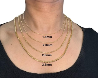 Collar de cadena redonda de oro de 14 k (1,5 mm - 3,5 mm de ancho)