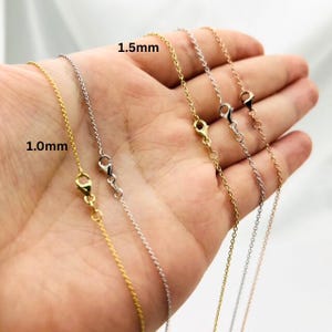 Colar de corrente de cabo redondo de ouro 18k: 1 mm ou 1,5 mm de largura