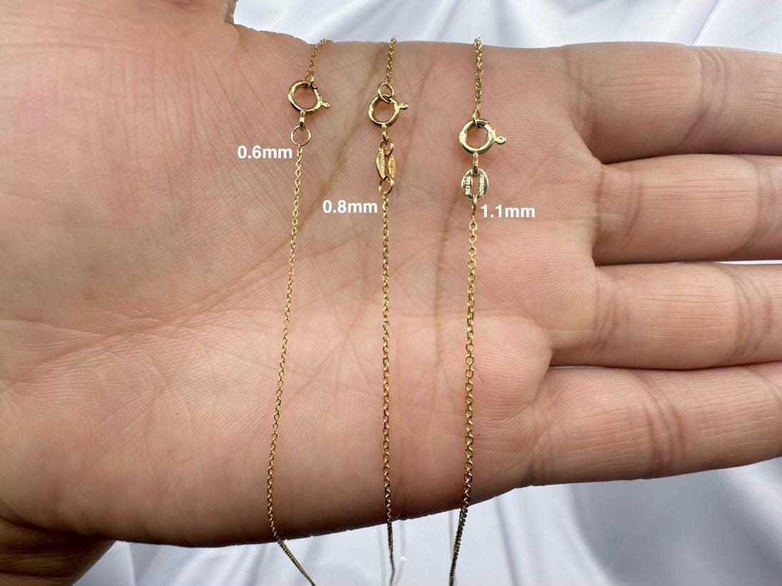 14k Solid Gold Diamond Cut Cable Chain Necklace (16-24 Inches)