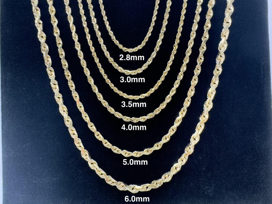 10k Solid Gold Rope Chain Necklace (1.4mm - 6.0mm Wide) - Etsy