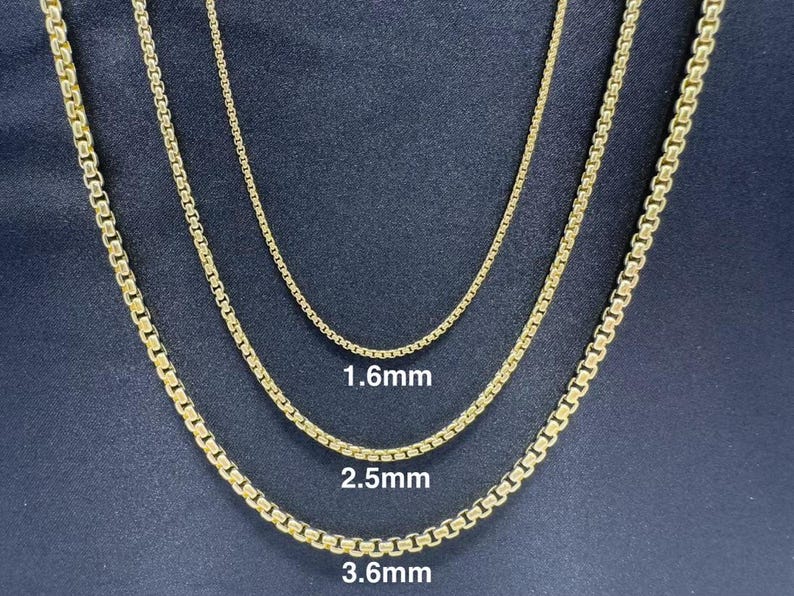 14kt Solid Gold Round Box Chain Necklace, 16 24 Inches, 1.6mm TO 3.6mm ...