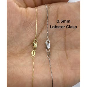 10k Solid Gold or White Gold Box Chain Necklace, With Lobster Clasp, 0.5mm Wide, Real 10k Gold