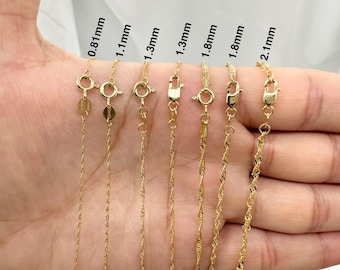 14k Gold Singapore Chain Necklace: Solid Gold, 16-24 Inches