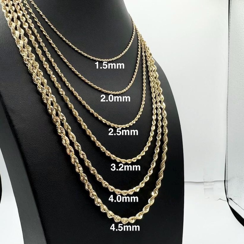 14k Gold Diamond Cut Rope Chain Necklace (1.5mm-4.5mm Wide) - Etsy