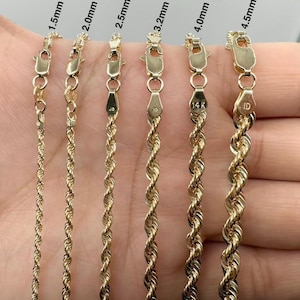 14k Gold Diamond Cut Rope Chain Necklace (1.5mm-4.5mm Wide)