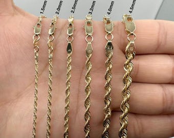 Colar com corrente de ouro 14k com corte de diamante (1,5 mm a 4,5 mm de largura)