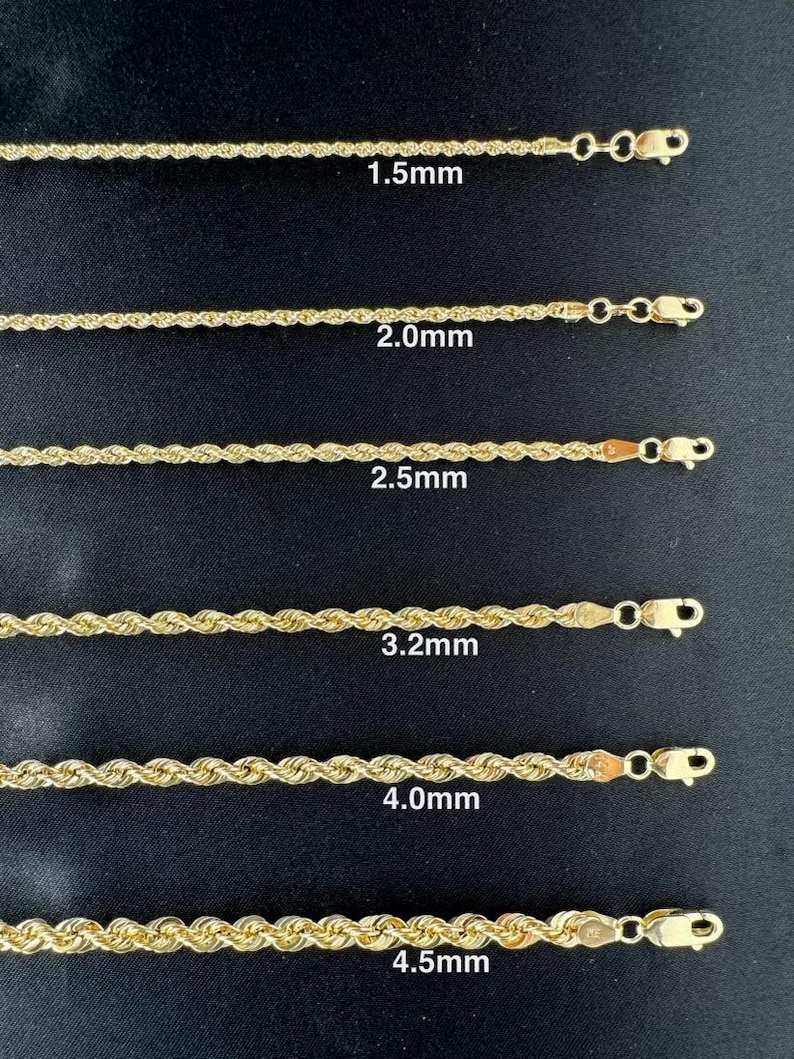 14k Gold Diamond Cut Rope Chain Necklace (1.5mm-4.5mm Wide) - Etsy