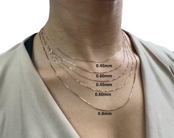 14k Solid Rose Gold Box Chain Necklace (16-24&quot; Lengths)