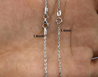 10k Solid White Gold Rope Chain Necklace (1.4mm OR 1.6mm)