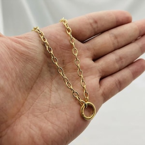 14K Solid Gold Push Lock Charm Rolo Necklace, 4.2mm Wide, 18" inch Long
