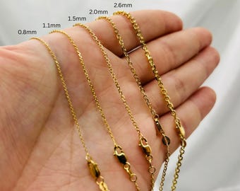 Solid 18k Gold Cable Chain Necklace: Diamond Cut, 16-24 Inch