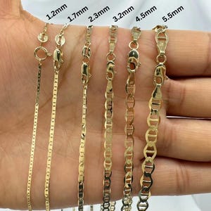 10k Solid Gold Mariner Chain Necklace (1.2mm-5.5mm Wide)