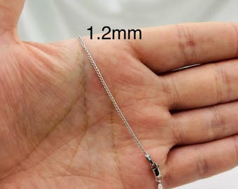Solid 18k White Gold Wheat Chain Necklace, Dainty Thin Chain (1.2mm)
