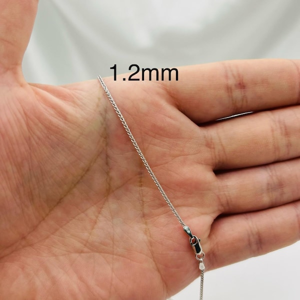 Collier chaîne de blé en or blanc massif 18 carats, chaîne fine et délicate (1,2 mm)