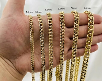 10k Gold Miami Cuban Link Chain Necklace: 4.5mm to 10.7mm Wide