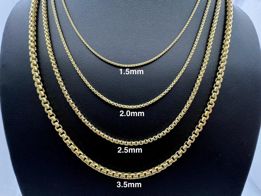 14k Gold Round Box Chain Necklace (1.5mm - 3.5mm Wide) - Etsy