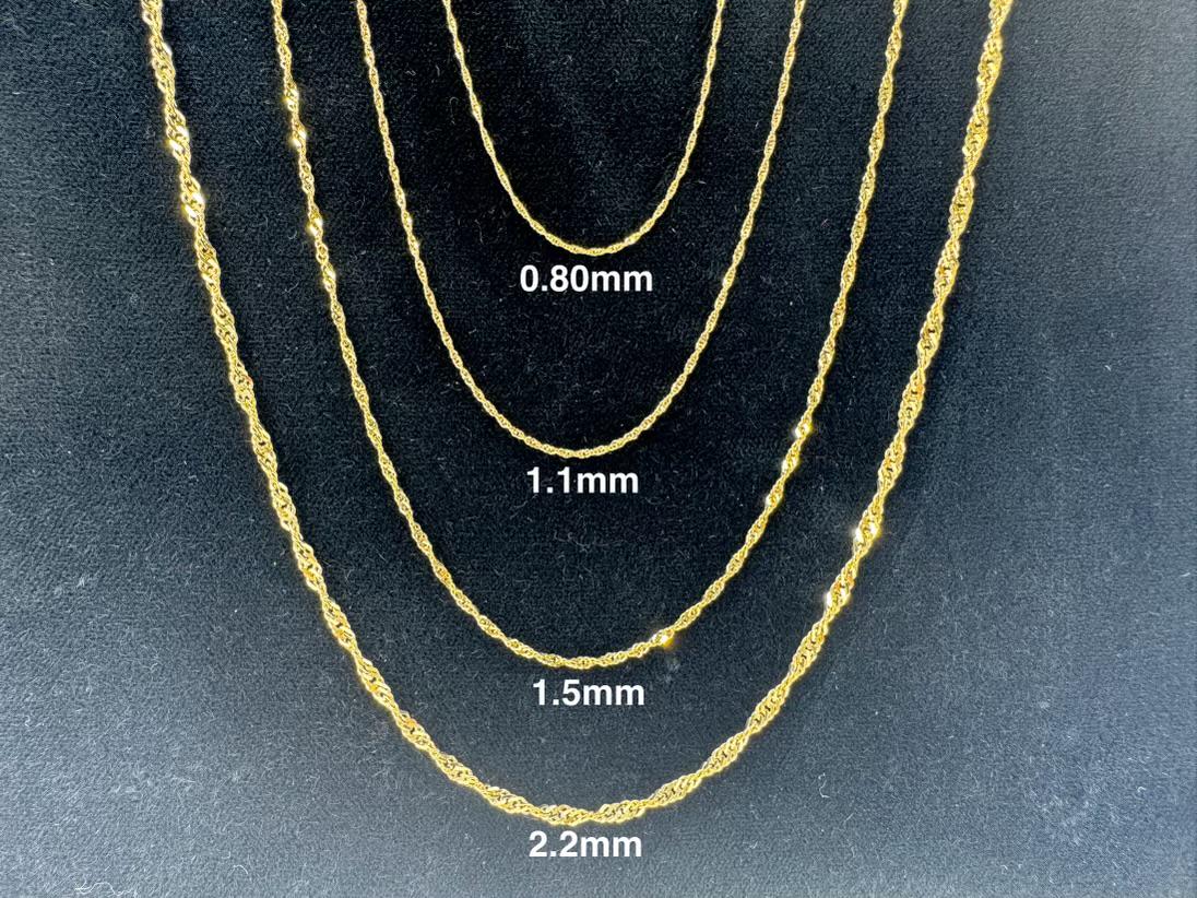 10k Solid Gold Singapore Chain: 0.8mm-2.2mm Wide - Etsy