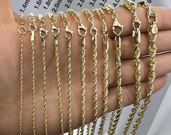 10k Solid Gold Rope Chain Necklace (1.4mm - 6.0mm Wide)