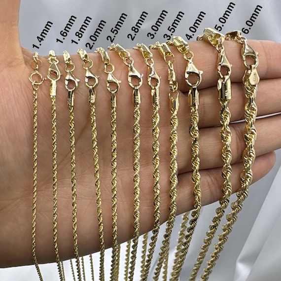 10K ゴールド 1.8mm ダイヤモンドカット ロープチェーンネックレス ユニ サイズ 16インチ~30インチ, NA 10Kソリッドゴールドダイヤモンドカットロープチェーンネックレス