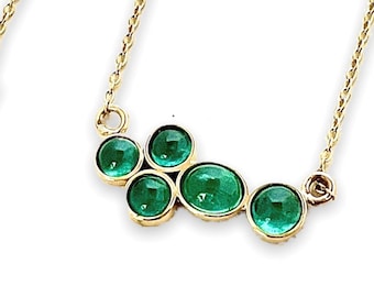 Emerald Necklace, Artisan Handmade Jewelry, 14K Yellow Gold Necklace, Emerald May Birthstone, Christmas Gift for Her