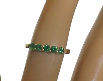 Tsavorite Green Garnet Ring, Stackable Wedding Band, January Birthstone Jewelry, 5 Stone Ring, Rare Gemstone, AAA Quality Rare Garnet