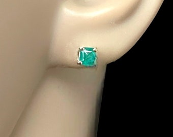 Emerald Stud Earrings, 14K Yellow Gold, Natural Emerald Gemstones, Emerald Birthstone Jewelry