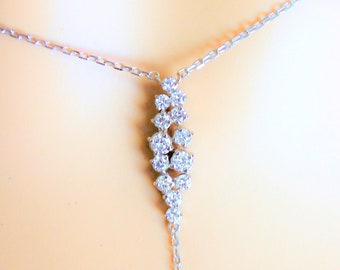 Lariat Diamond Necklace, 14K White Gold, Handmade Ladies Fine Jewelry