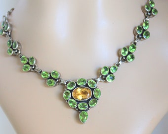 Peridot Necklace with Golden Citrine, August or November Birthstone Jewelry, 925 Argentium Silver, Natural Faceted Oval Stones,