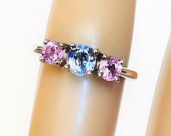 Sapphire Engagement Ring, with Pink & Blue Sapphires, Round Stones, September Birthstone, Christmas Gift for Wife