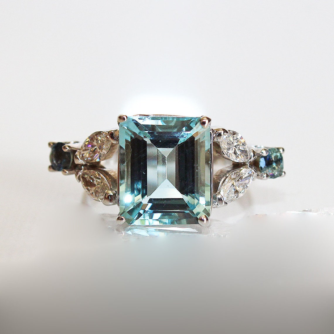 Aquamarine Statement Ring with Diamonds and BlueGreen Etsy