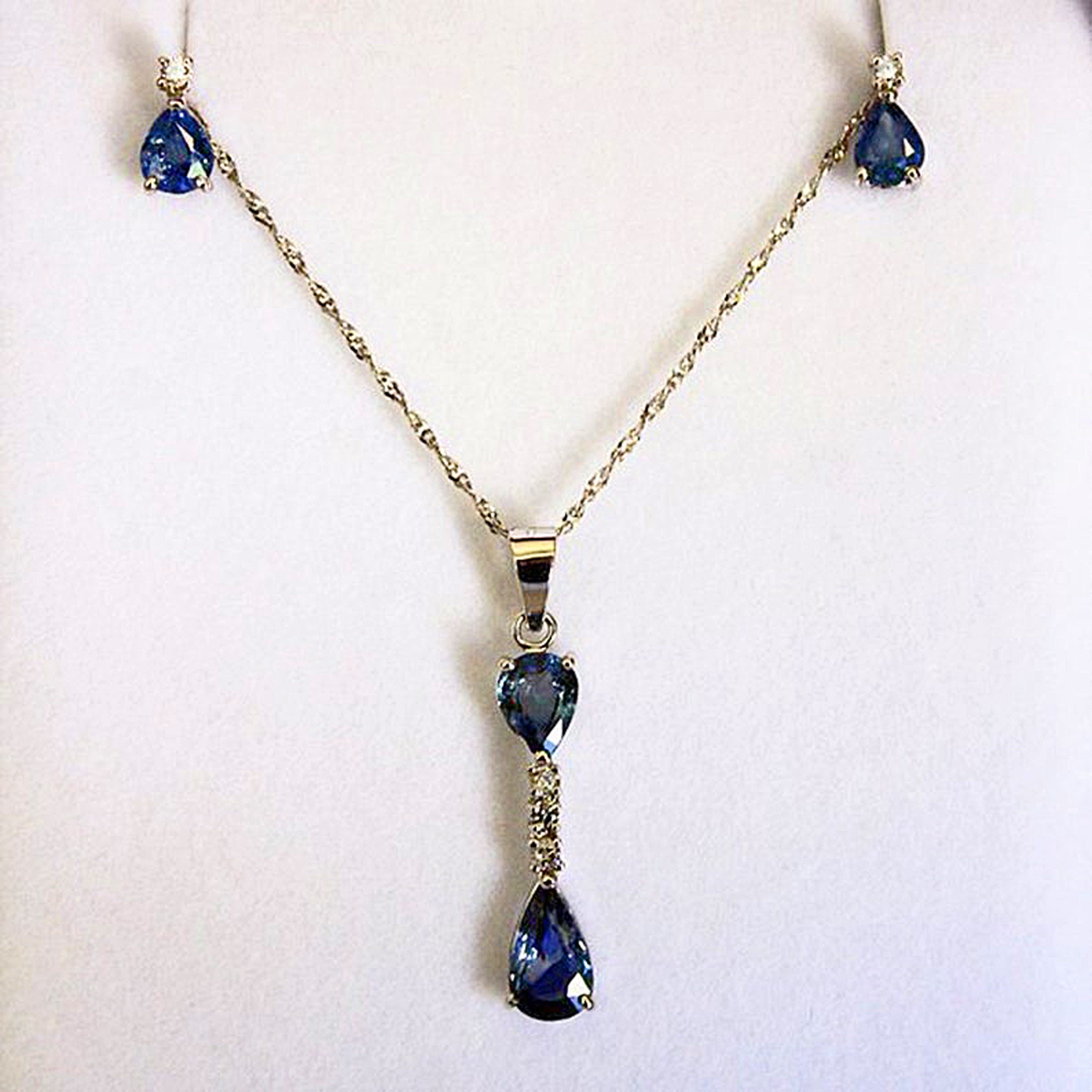 Blue Sapphire Necklace/earring Set With 