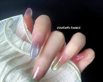 Unghie finte effetto occhi di gatto con glitter: unghie in gel Y2K fatte a mano『Chadan Nails』