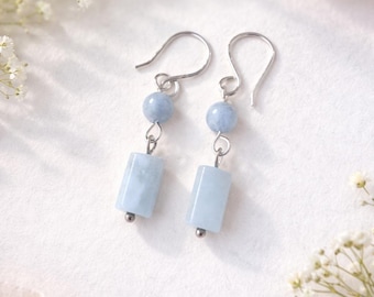Silver Wire Wrapped Earrings with Aquamarine Gemstones. March Birthstone
