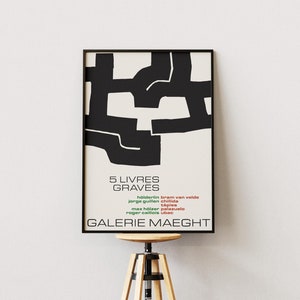 Chillida Exhibition Poster, Galerie Maeght Art, Minimalist Wall Decor, Abstract Painting Print, Digital Download