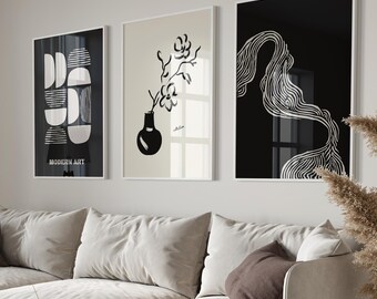 Boho Abstract Wall Art Set: Scandinavian Neutral Prints (Digital Download)