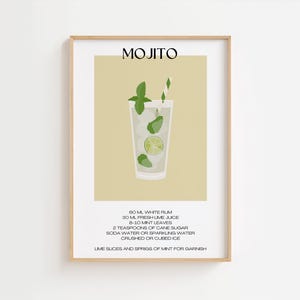 Mojito Cocktail Recipe Print: Modern Bar Cart Decor (Digital Download)