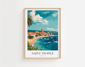 Saint Tropez Reiseposter: Französische Riviera Küstenkunst (Digitaler Download)