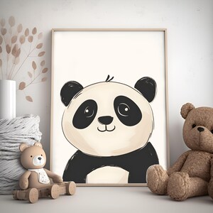 Panda Nursery Poster | Cute Animal Wall Art for Kids | Gender Neutral Baby Room Decor | Minimalist Print | Digital Download
