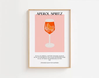 Aperol Spritz Cocktail Print: Minimalist Kitchen Bar Wall Art (Digital Download)