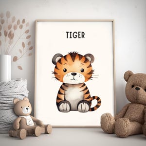 Jungle Tiger Nursery Poster | Safari Animal Wall Art for Kids | Cute Tiger Print | Baby Room Decor | Digital Download