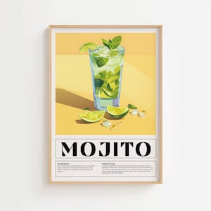 Mojito Cocktail Recipe Print: Tropical Bar Cart Art (Digital Download)