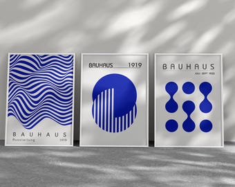 Blue Bauhaus Poster Set: Minimalist Mid-Century Modern Prints (Digital Download)