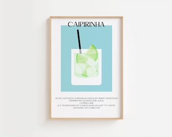 Caipirinha Cocktail Recipe Art Print: Brazilian Bar Decor (Digital Download)