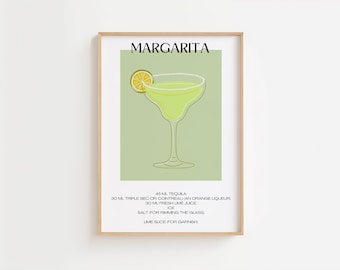Margarita Cocktail Print: Green Tequila Drink Recipe, Kitchen Bar Art (Digital Download)