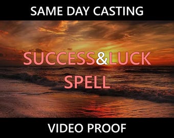 May include: A sunset over the ocean with the text "SAME DAY CASTING SUCCESS&LUCK SPELL VIDEO PROOF" in red.