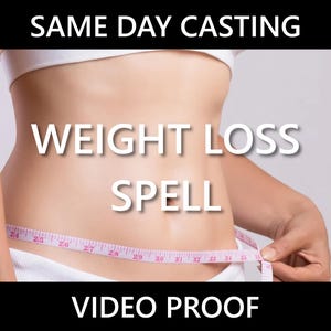 May include: A woman measures her waist with a pink measuring tape. The text "SAME DAY CASTING WEIGHT LOSS SPELL VIDEO PROOF" is displayed on the image.