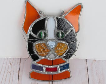 Stained glass calico cat