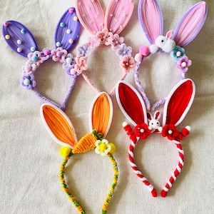 Easter bunny ears floral headband for kids spring parade in five different colors.