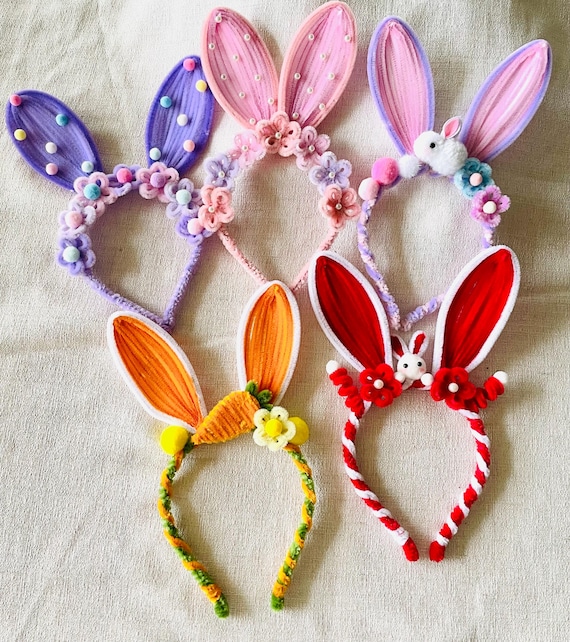 Easter Bunny Ears Flower Crown, Cute Bunny Headband, Colorful Floral Headband, Kids Parade Headpiece, Aestheti Hair Accessor Rabbit for Kids